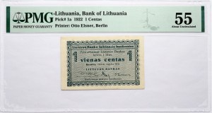 Lituanie 1 Centas 1922 PMG 55 à peu près non circulé