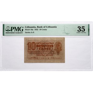 Lithuania 10 Centu 1922 PMG 35 Choice Very Fine