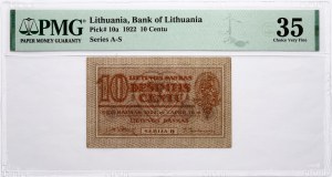Lituanie 10 Centu 1922 PMG 35 Choice Very Fine