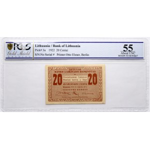 Lithuania 20 Centu 1922 PCGS 55 About Unc