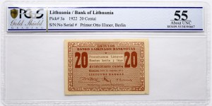 Lituanie 20 Centu 1922 PCGS 55 About Unc