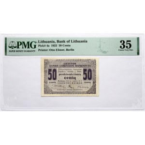 Lithuania 50 Centu 1922 PMG 35 Choice Very Fine