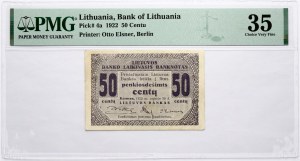 Lituanie 50 Centu 1922 PMG 35 Choice Very Fine