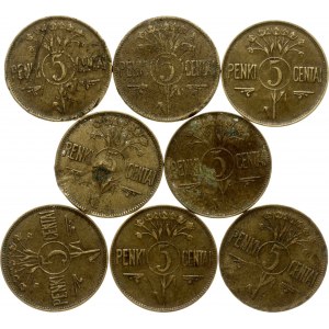 Litva 5 centai 1925 Sada 8 mincí