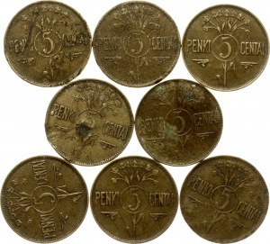 Litva 5 centai 1925 Sada 8 mincí