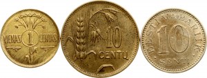 Litva 1 centas & 10 centu 1925 & Estonsko 10 Senti 1936 Sada 3 mincí