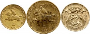 Litva 1 centas & 10 centu 1925 & Estonsko 10 Senti 1936 Sada 3 mincí