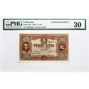 Lithuania 5 Litai 1929 Vytautas PMG 30 Very Fine