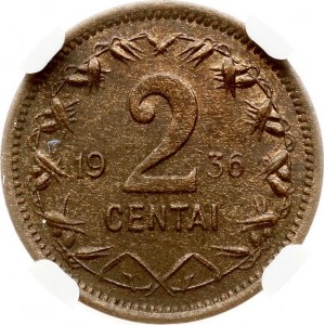 Lithuania 2 Centai 1936 NGC MS 63 BN