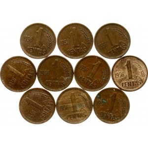 Litva 1 centas 1936 Sada 10 mincí