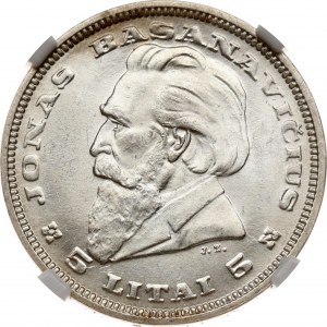 Lithuania 5 Litai 1936 Basanavicius NGC MS 63