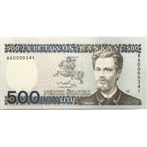 Litva 500 Litu 1991 Vincas Kudirka
