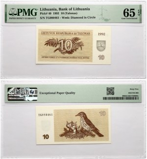 Lituanie 10 & 200 Talonas 1992 PMG 65 Gem Uncirculated EPQ Lot de 2 pièces