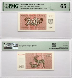Lituanie 10 & 200 Talonas 1992 PMG 65 Gem Uncirculated EPQ Lot de 2 pièces