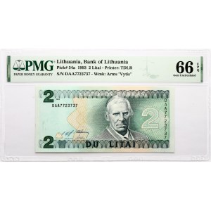 Lithuania 2 Litai 1993 Valančius PMG 66 Gem Uncirculated EPQ