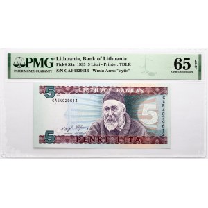 Litwa 5 Litai 1993 Jablonskis PMG 65 Gem bez obiegu EPQ