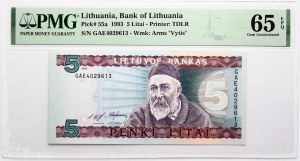 Lituanie 5 Litai 1993 Jablonskis PMG 65 Gem Uncirculated EPQ
