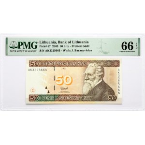 Lithuania 50 Litu 2003 Basanavičius PMG 66 Gem Uncirculated EPQ