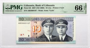 Lituanie 10 Litu 2007 (ND 2008) Darius et Girenas PMG 66 Gem Uncirculated EPQ