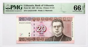 Lituanie 20 Litu 2007 Maironis PMG 66 Gem Uncirculated EPQ