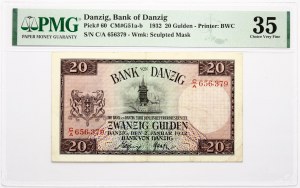 Pologne Dantzig 20 Gulden 1932 PMG 35 Choice Very Fine
