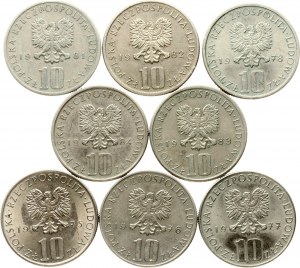 Pologne 10 Zlotych 1975-1984 Boleslaw Prus Lot de 8 pièces