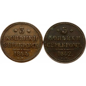 Rosja 3 kopiejki 1842 EM i 1844 EM Partia 2 monet