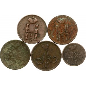 Russia Denezhka & Kopeck 1851-1861 Lot of 5 coins