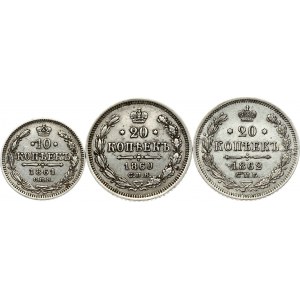 Russia 10 & 20 Kopecks 1860-1862 Lot of 3 Coins