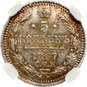 Rosja 5 kopiejek 1867 СПБ-HI NGC MS 62