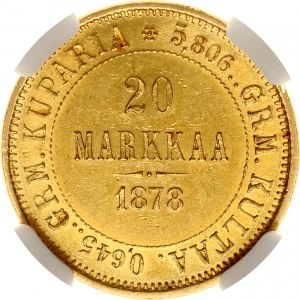 Rusko Pro Finsko 20 Markkaa 1878 S (R) NGC AU 58