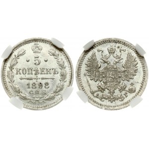 Rosja 5 kopiejek 1898 СПБ-АГ NGC MS 63