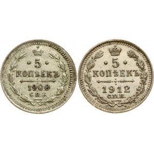 Rosja 5 kopiejek 1900 СПБ-ФЗ i 1912 СПБ-ЭБ Partia 2 monet