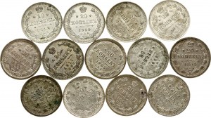 Russie 20 Kopecks 1901 -1915 Lot de 13 pièces