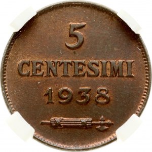 San Marino 5 Centesimi 1938 R CCG MS 64