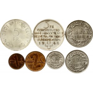 Szwajcaria 1 Rappen - 5 franków 1948-1969 Partia 7 monet