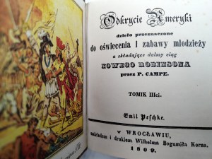 Campe J.H. - Objevení Ameriky - pokračování Nového Robinsona, III. díl, Wrocław 1809 [ Kornova tiskárna].