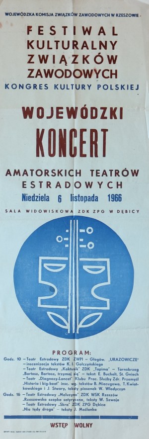 Affiche - Festival culturel des syndicats à Rzeszów, 1966 [ Rzeszów, Dębica].