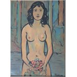 Tymon Niesiołowski(1882-1965),Nude of a girl with a bouquet of flowers