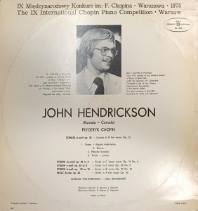 Frederic Chopin - 9th International F. Chopin Competition, Warsaw 1975, performed by John Hendrickson (CD)
