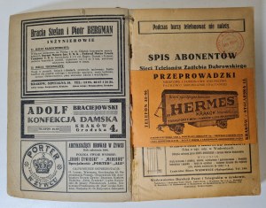 LIST OF ABONENTS OF THE STATE TELEPHONE NETWORK OF THE KRAKOW DIRECTORATE OF POSTAL AND TELEGRAPH SERVICES, together with the network of P.A.S.T. in Zagłębie Dąbrowskie. As of January 1, 1929.