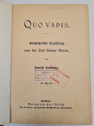 SIENKIEWICZ Henryk - QUO VADIS, German edition in BEAUTIFUL COVERING