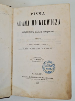 MICKIEWICZ - WRITINGS, Volume VIII (The Thing about Slavic Literature taught at the French Collegium, second and third years 1841-1842-1843)