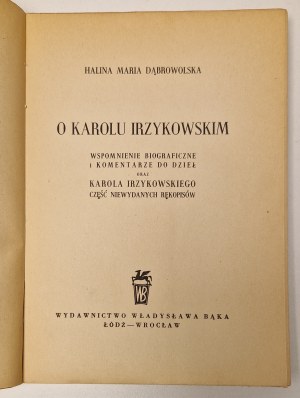 DABROWOLSKA H. M. - ABOUT KAROL IRZYKOWSKI