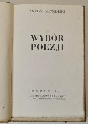 Slonimski Antoni (1895-1976): A selection of poetry. London: circulation of 