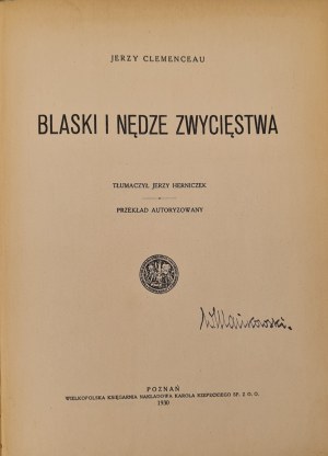 Clemenceau Jerzy - The glories and miseries of victory, translated by Jerzy Herniczek, Poznań 1930
