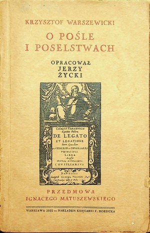 WARSZEWICKI O pośle i poselstwach Warsaw 1935