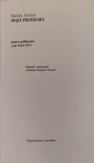 HEMAR Marian - MOJA PRZEKORA. Political satires from 1943-1971 Edition 1