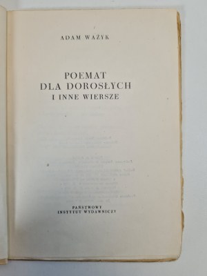 WA¯YK Adam - POEM FOR ADULTS, 1st ed. of 1956