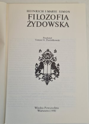 SIMON Heinrich and Marie - JEWISH PHILOSOPHY, 1st Edition, 1990